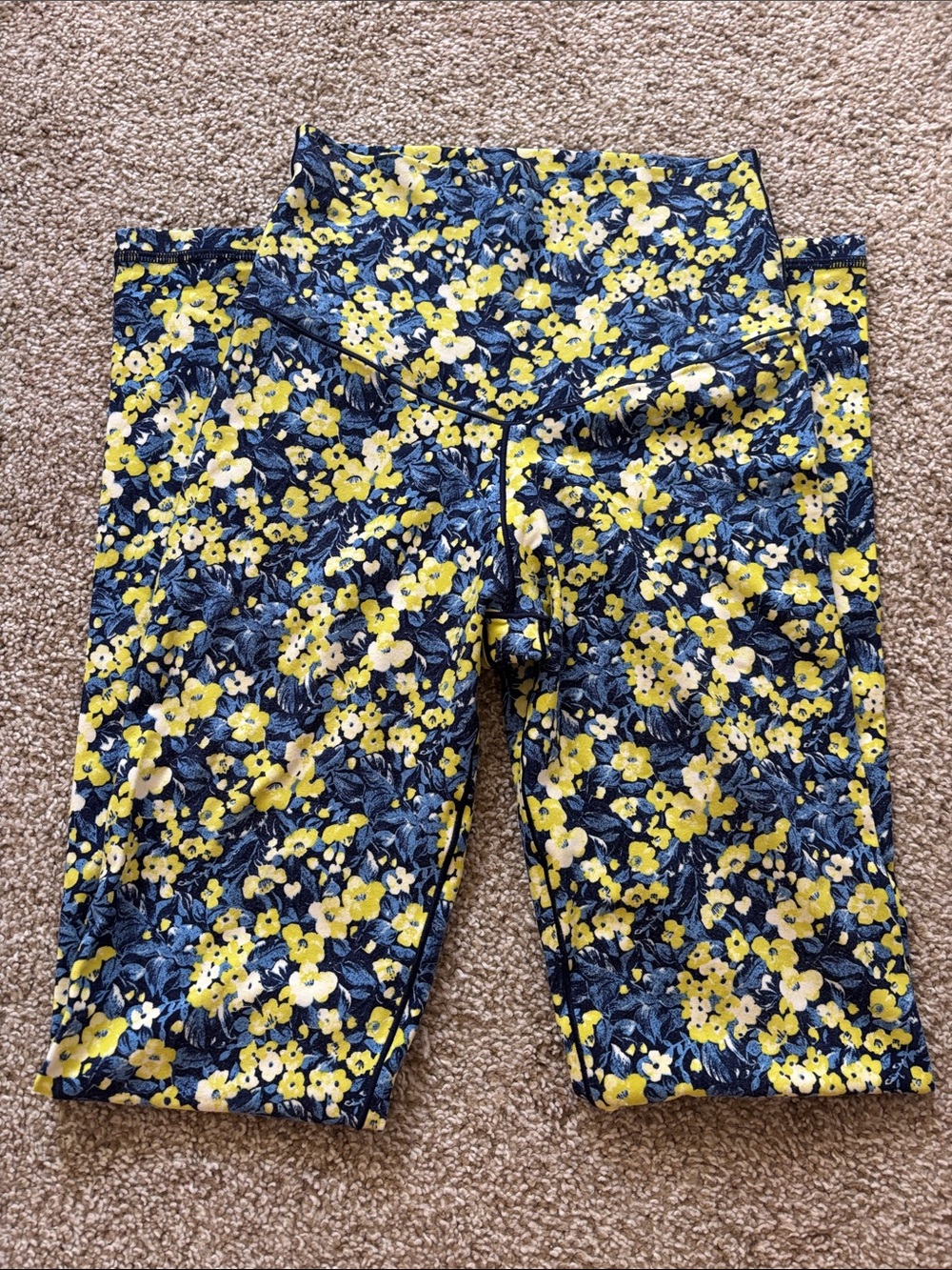 aerie Yellow and Navy Floral High-Waist Leggings